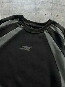 AXEPEAK Sudadera holgada casual para hombre, estampado gráfico en color marrón con parches y contraste, adecuada para primavera y otoño - Negro - Ver 3