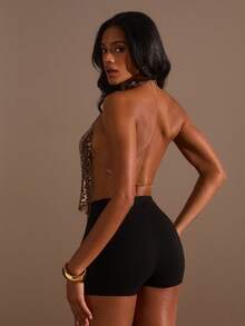 Opulessa Women's Leopard Print Halter Backless Sexy Blouse For Dates And Parties - Black and Gold - View 2