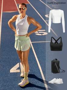 GLOWMODE 4'' VitalSwift Quick-Dry Multi-Pocket High-Rise Waist Adjustable Drawstring Waist Running Shorts With Built-In Anti-Odor Underwear Workout Running - Mint Green - View 8