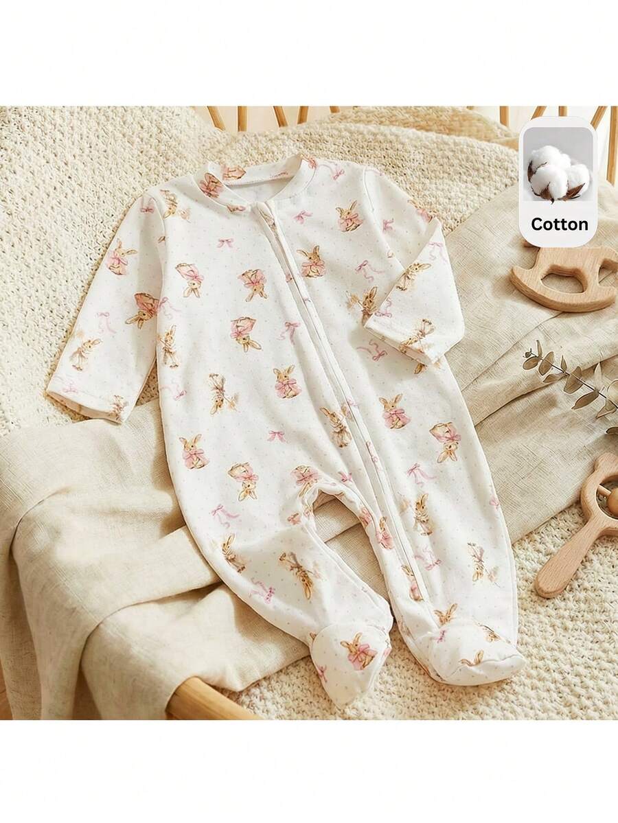 Loomiva Newborn Baby Girl Cute Casual Cartoon Pattern Knit Long Sleeve Pajamas - Multicolor - View 1