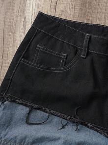 Manfinity Joysei Unisex American Style Distressed Hem Denim Shorts Men Denim Patch Shorts - Multicolor - View 3