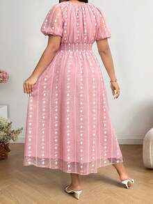 Vionelle Vestido de mujer talla grande de estilo romántico francés con jacquard tejido, de primavera y verano, con delicados tirantes, manga farol bordada, cintura ceñida. Vestido romántico para invitada de boda, elegante vestido de verano para mujer, vestido de vacaciones y cumpleaños. Vestido de verano para mujer, vestido rosa, vestido midi, vestido bordado, vestidos de buena calidad, vestidos vintage, vestidos para mujer, último modelo de vestido, vestido vintage, vestido curva - Rosa vieja - Ver 2