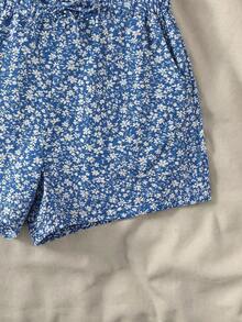 SHEIN 少女春夏街头风百搭日常纯色提花宽松喇叭袖上衣搭配条纹A字裙 - 彩色 - 查看 5