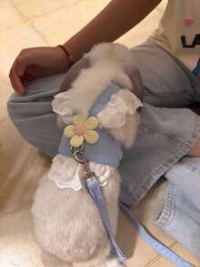 1pc Pet Leash With Flower Decoration, Outdoor Pet Escape Protection Clothing Back Strap Rope, Suitable For Rabbits, Cats And Dogs - Multicolor - View 4
