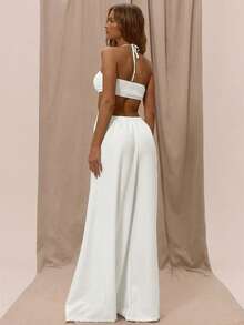 MUSERA Áo liền quần ống rộng, dây buộc cổ yếm, chi tiết vòng chữ O, phong cách boho miền Tây, thích hợp cho kỳ nghỉ, mùa xuân hè, đi biển, thanh lịch, phù hợp cho kỳ nghỉ ở Ibiza, dự đám cưới, hẹn hò, gợi cảm, tiệc tối, tiệc cưới. - trắng - Xem 3