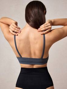 Veilyse 1pc Women's Solid Comfort Ribbed Seamless Wire-Free Bra - Dusty Blue - View 2