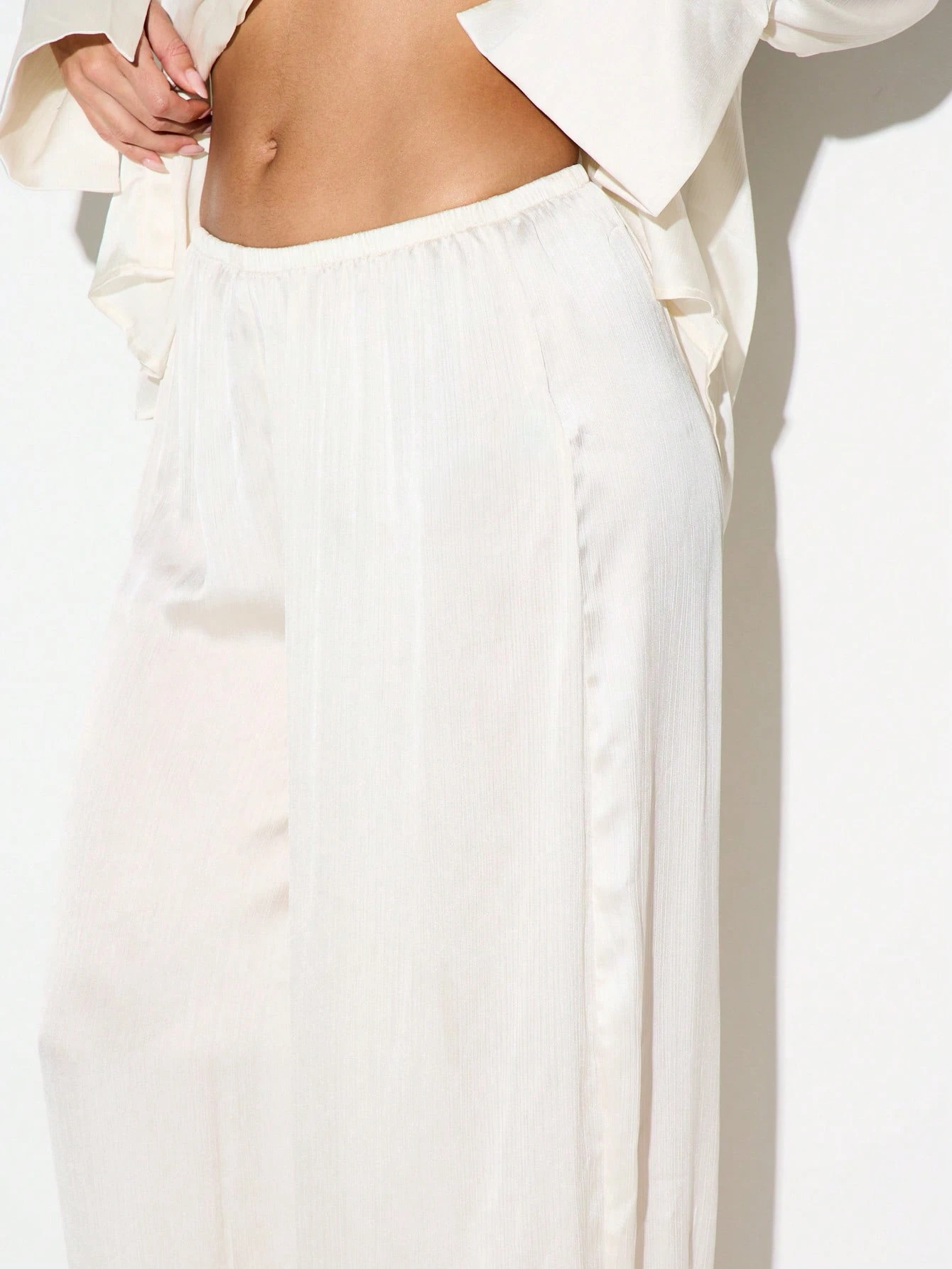 KIZN High Waisted Wide Leg Crinkle Satin Pants
