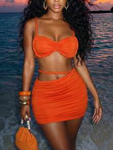 Slaydiva 这款女士橙色轻盈中长裙套装非常适合音乐节、情人节、复活节、婚礼季、节日季、休闲优雅的通勤、日常穿着、工作装、度假、派对、游轮旅行，也是派对、时尚和日常约会的必备单品。 - 橘色 - 查看 2