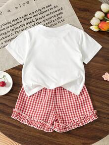 SHEIN 2件/組少女品牌韓式風格寬鬆可愛短版上衣 & T恤套裝，夏季 - 彩色 - 查看 2