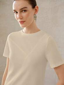 MOTF PREMIUM ÁO THUN NỮ MÙA HÈ MÀU TRƠN THIẾT KẾ XẺ KHÔNG ĐỐI XỨNG, CỔ TRÒN TAY NGẮN ĐA NĂNG DỄ PHỐI ĐỒ - Màu Khaki - Xem 2