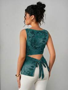 Momance Áo tank top bầu không tay ôm sát, in họa tiết, thanh lịch dành cho phụ nữ. - màu xanh lá - Xem 9