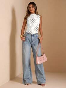 SHEIN BAE Áo liền thân nữ in chấm bi, kiểu dáng xếp ly, phong cách thường ngày. - Nhiều màu - Xem 5