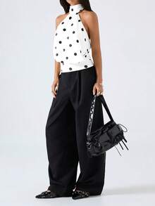 LYSMO Women's Casual Retro Halter Backless Polka Dot Print Camisole - White - View 4