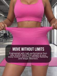 SHEIN Sovereign Charm Conjunto deportivo rosa talla grande para mujer, top sin mangas y shorts, tejido elástico y cómodo para yoga, golf, correr, ciclismo, actividades físicas - Rosa - Ver 3