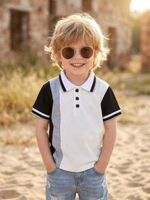 Souflis Souflis Polo de punto para bebé niño. Es adecuado para usar cuando se sale, asiste a la escuela o en fiestas. Parte superior unisex de verano - Blanco y Negro - Ver 3