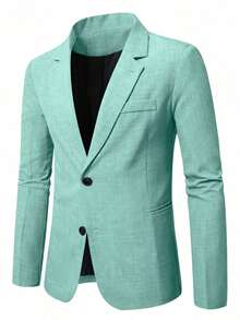 Manfinity Mode Blazer de una sola hilera con bolsillo y estampado espacial para hombre - Verde - Ver 5
