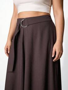 Maija Plus Size Elegant Solid Color Belt Metal Decor Asymmetrical Hem Skirt Skirt   Coords Skirt And Top Casual For Vintage Women Old Money Teacher For Women Romantic, Fashion, Versatile Summer Women Party Top Beach Holiday Vacation Going Out Graduation Elegant Women's Blouses Casual Blouses Formal Attire Work Office For Women Drape Skirt Asymmetrical Skirt For Women - Brown - View 2