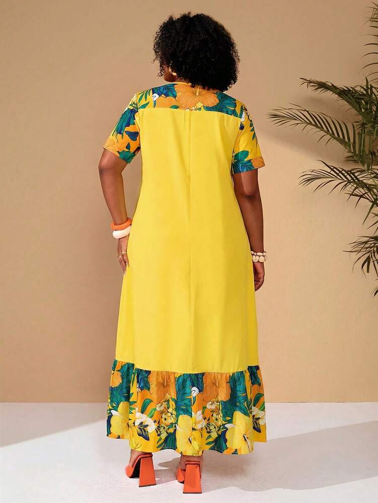 Plus Size Women Floral Print Casual Vacation Party Dress