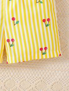 Elladie kids Baby Girls' Casual Striped Cherry Print Romper, Spring/Summer - Yellow - View 3