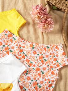 3pcs/Set Girls Vacation Tight Off-Shoulder Multicolor T-Shirts - Multicolor - View 4