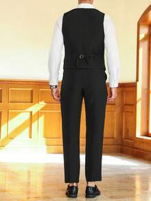 Manfinity Mode Men's Single-Breasted Casual Sleeveless Suit Vest And Suit Pants Set - Black - View 2