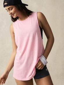 VARSITIE V-Neck Short Sleeve Hollow Back Loose T-Shirt - Pink - View 4