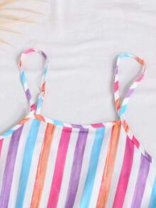 SHEIN Girls' Spring/Summer Fashion Bowknot Backless Splice Contrast Color Slip Dress, Suitable For Vacation, Party, Daily Wear, Wedding And Other Occasions - Multicolor - View 5
