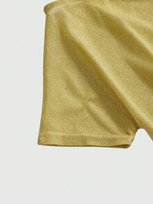 ROMWE Y2K派对音乐节闪亮亮片单肩露背迷你连衣裙 - 金色 - 查看 10