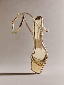 Hauture Giày cao gót mũi vuông thời trang nữ màu vàng nhạt, quai đeo mắt cá chân, khóa cài, dự tiệc xuân hè - Vàng - Xem 5