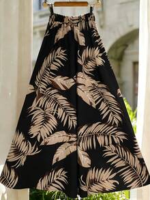 Breezaya Women's Tropical Plant Print Casual A-Line Skirt - Black - View 2