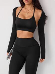 Slayform 女士新款休闲长袖弹力性感修身黑色罩衫 - 黑色 - 查看 5