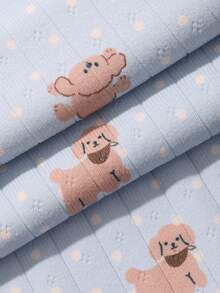 DAZY 2pcs Happy Dog Print Lace Patchwork Ribbed Texture Long Sleeve Top And Pants Pajama Set, Spring/Autumn Women - Blue - View 7