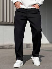 EGENSIO Autumn/Winter Casual Slim Fit Straight Leg Cat Whisker Jeans - Black - View 4