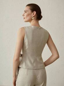 MOTF PREMIUM WOMEN'S ELEGANT BLAZER VEST - Champagne - View 2