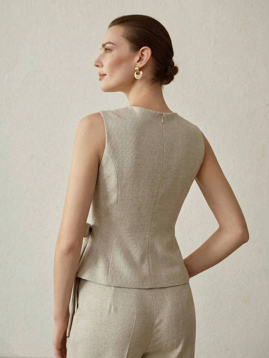 MOTF PREMIUM WOMEN'S ELEGANT BLAZER VEST - Champagne - View 2