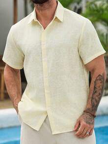 VENTUSAIL Áo sơ mi nam chất liệu có họa tiết thêu, màu vàng nhạt, thích hợp cho mùa xuân/hè. - Màu Mù tạt vàng - Xem 4