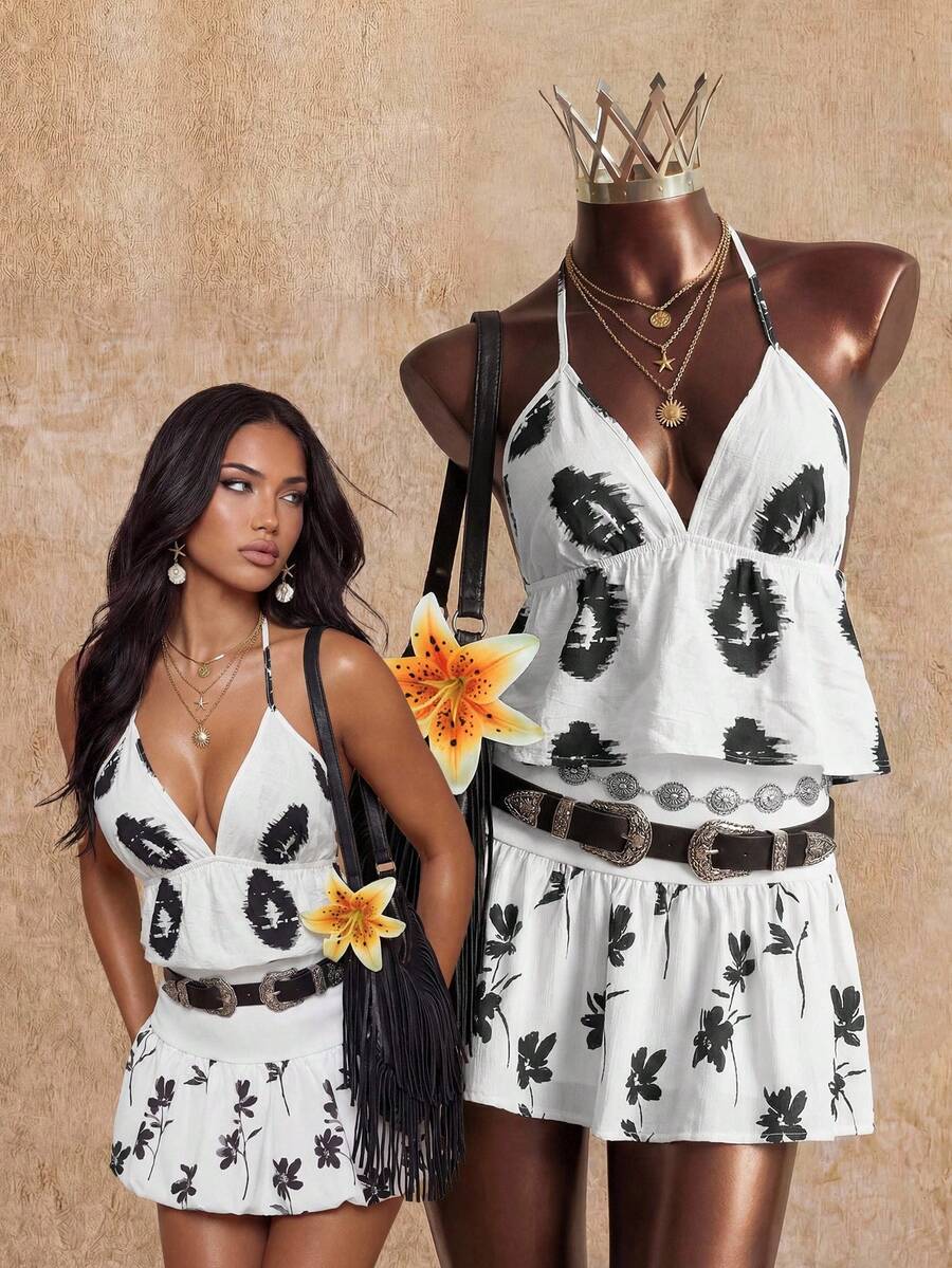 Elin Vora Fashionable Printed White Sexy Casual Camisole - Apricot - View 1