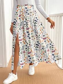 SHEIN Frenchy Chân váy nữ họa tiết hoa, xẻ tà, kiểu dáng thường ngày, đa năng. - Nhiều màu - Xem 5