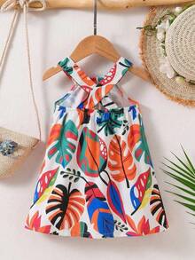 SHEIN Playful Pals Baby GirlTropical Print Colorful Casual Halter Dress - Multicolor - View 2