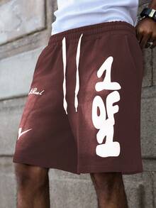 PAVTROS Pantalones cortos casuales con estampado de bloques de color para hombres jóvenes - Burdeos - Ver 3