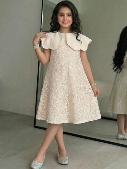 Đầm chữ A thanh lịch cho bé gái tuổi teen với cổ áo rộng, thích hợp làm đầm phù dâu trong mùa cưới, màu mơ, mùa xuân/hè.