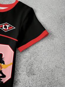 LOONEY TUNES X SHEIN 青少年男童圆领短袖休闲T恤和短裤套装 - 白色 - 查看 4