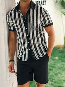 VENTUSAIL Men's Casual Mesh Striped Patchwork Set - Black and White - View 5
