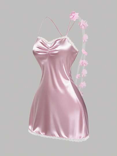 Sweetra Đầm ngắn hai dây ôm sát dành cho nữ cỡ lớn, hở lưng với họa tiết hoa 3D, thắt eo, tôn dáng, viền ren, hở lưng gợi cảm, đầm ngắn mùa hè thường ngày thích hợp cho kỳ nghỉ/du lịch.