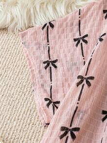 SHEIN LUNE Plus Size Women Bow Print Short Sleeve Round Neck Blouse - Pink - View 3