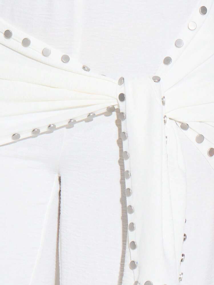 KIZN Women High Rise Wide Leg Casual Pants With Metal Eyelet Tie Front Detail Perfect For Spring Summer Occasions