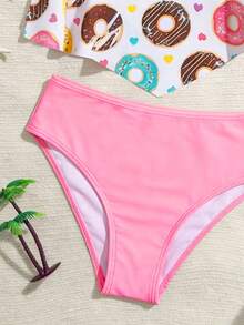 New Fashion Tween GirlsSwimsuit, Digital Printed Donut Pattern, Casual Beach Vacation Swimwear, Two Pieces Spaghetti Strap Tankini Set - Multicolor - View 5