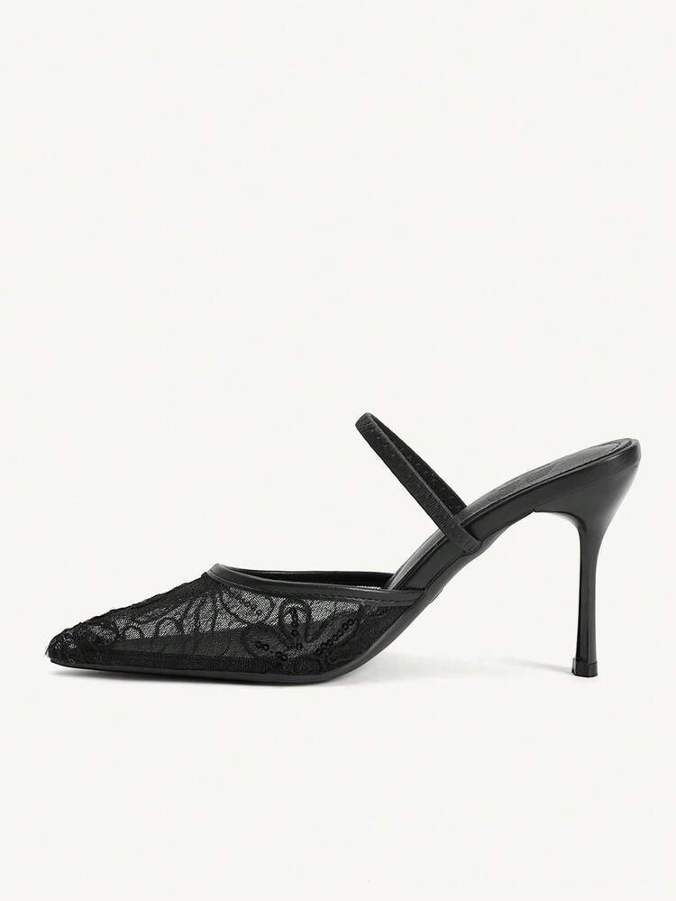 CUCCOO CHICEST New Pointed Black Mesh High Heel Sexy Versatile Elegant Stiletto Women's Shoes