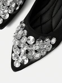 CUCCOO HITCHD Giày bệt mũi nhọn, đế mềm chống trượt, kiểu dáng thấp, đính hạt thủy tinh thủ công, đa năng, phù hợp đi làm, thanh lịch, phong cách cổ tích, màu đen. - màu đen - Xem 4