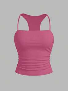 Franclia Women's Casual Racerback Tank Top, Solid Color, Suitable For Daily Commute In Summer - Hot Pink - View 4